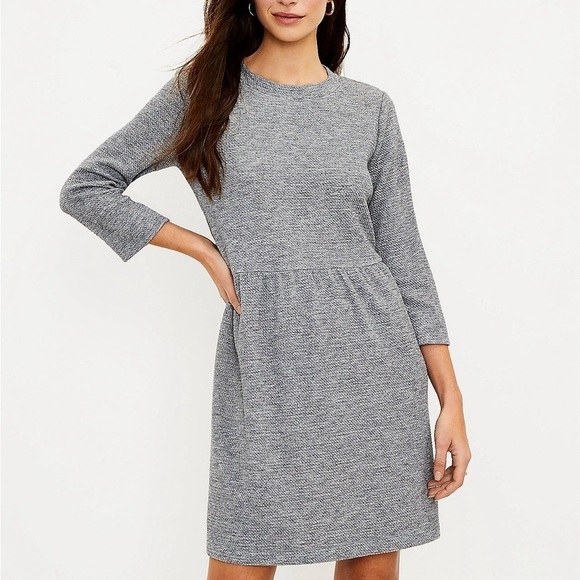 Loft Gray 3/4 Sleeve Button Back Swing Knee Length Dress Size Small - Picture 2 of 8